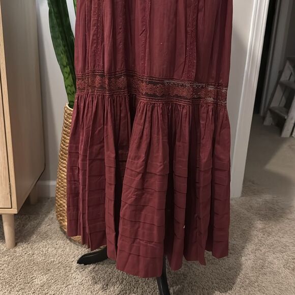 Candela Boho Burgundy Lace Victorian Maxi Dress by Free People Heart Dress - Picture 10 of 12